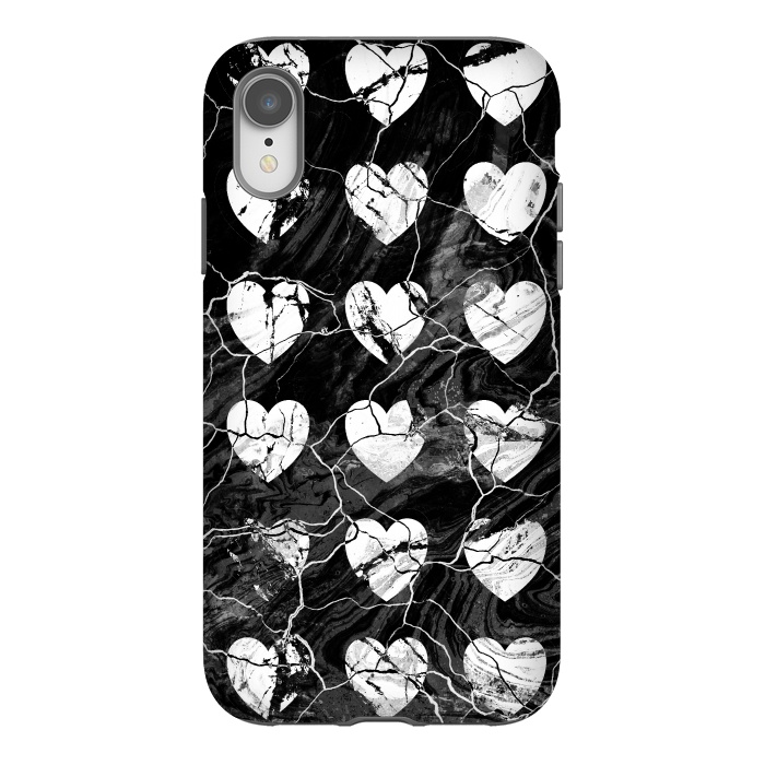 iPhone Xr StrongFit Black and white marble hearts pattern by Oana 