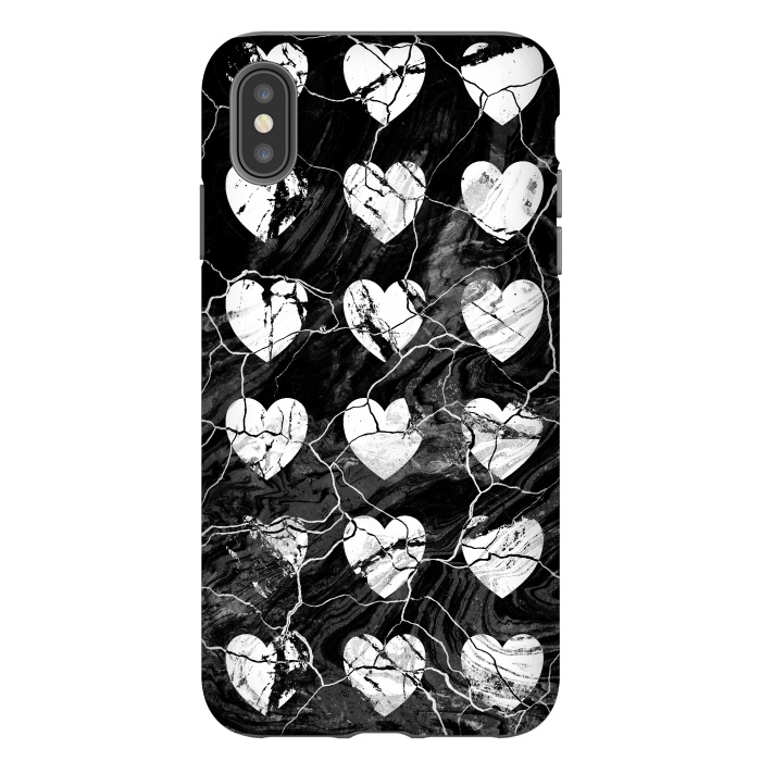 iPhone Xs Max StrongFit Black and white marble hearts pattern by Oana 
