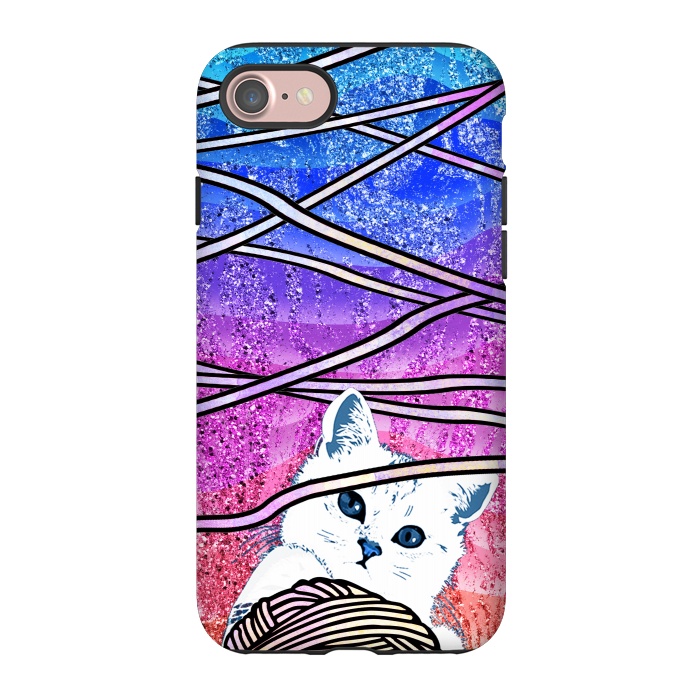 iPhone 7 StrongFit Kitten playing with yarn and gradient marble by Oana 