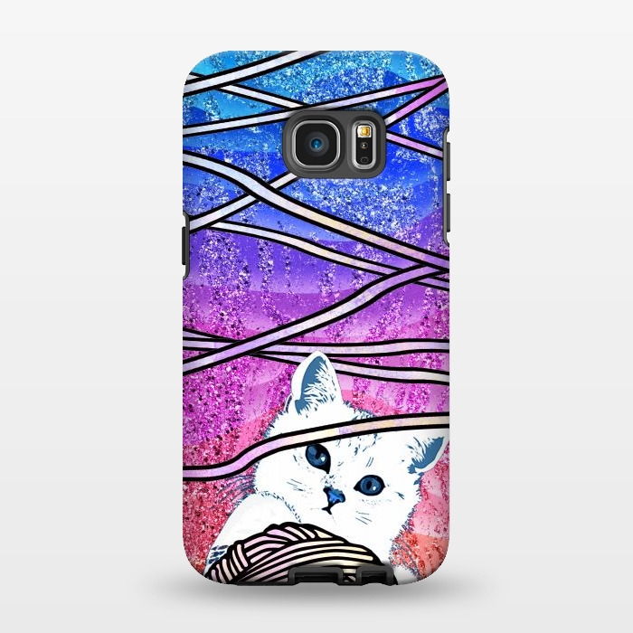 Galaxy S7 EDGE StrongFit Kitten playing with yarn and gradient marble by Oana 