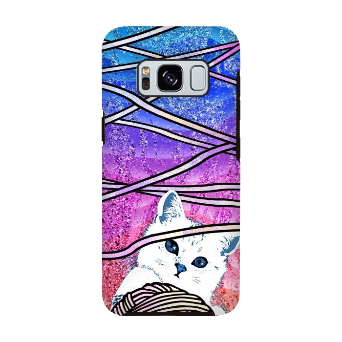 Galaxy S8 StrongFit Kitten playing with yarn and gradient marble by Oana 