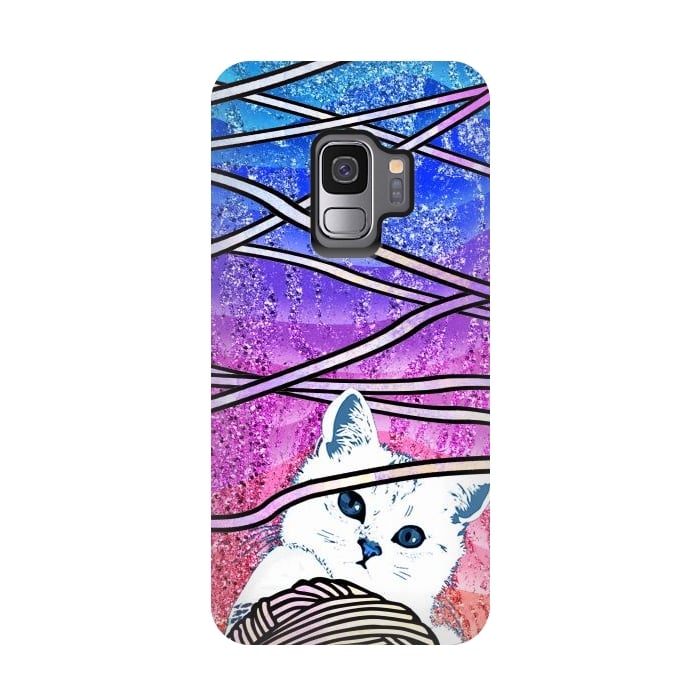 Galaxy S9 StrongFit Kitten playing with yarn and gradient marble by Oana 