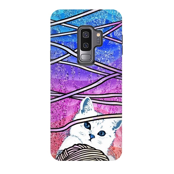 Galaxy S9 plus StrongFit Kitten playing with yarn and gradient marble by Oana 