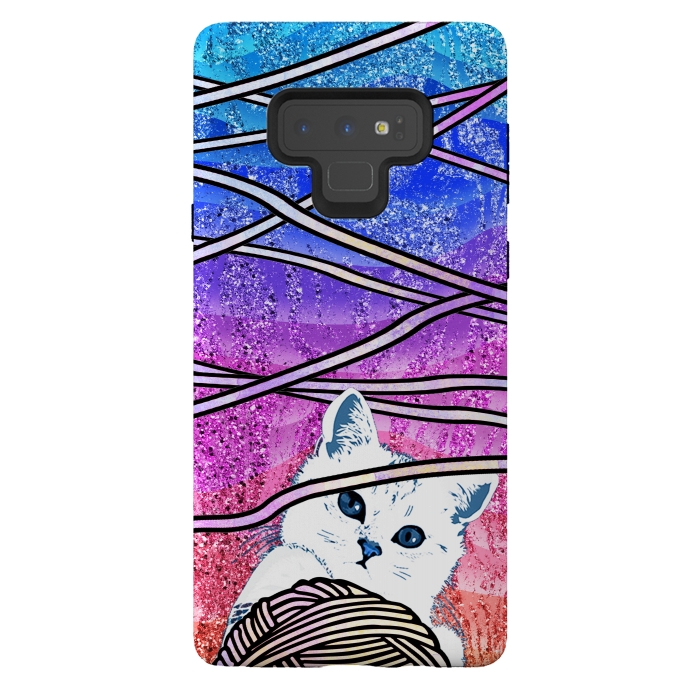 Galaxy Note 9 StrongFit Kitten playing with yarn and gradient marble by Oana 