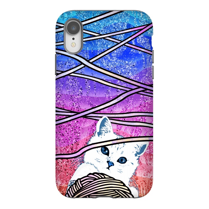iPhone Xr StrongFit Kitten playing with yarn and gradient marble by Oana 