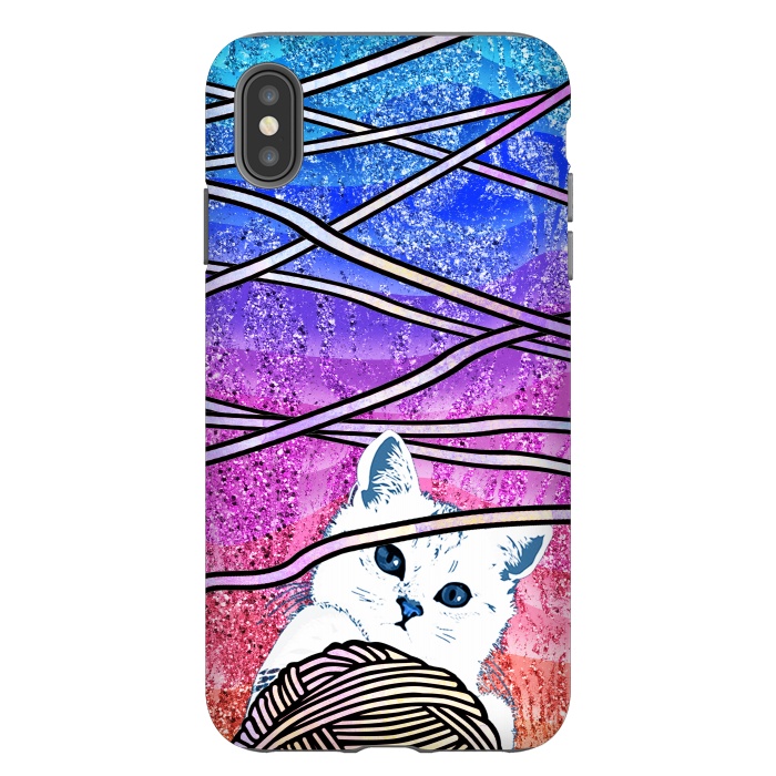 iPhone Xs Max StrongFit Kitten playing with yarn and gradient marble by Oana 