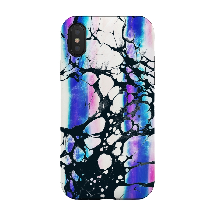 iPhone Xs / X StrongFit purple pink gradient marble with black ink cracks by Oana 