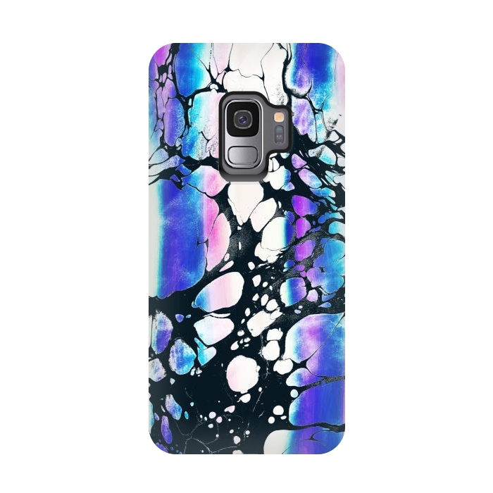 Galaxy S9 StrongFit purple pink gradient marble with black ink cracks by Oana 