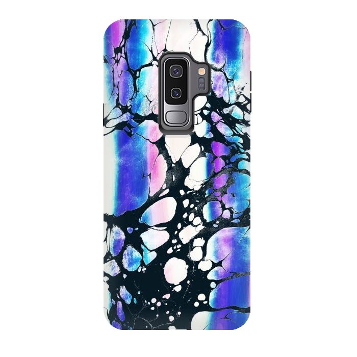 Galaxy S9 plus StrongFit purple pink gradient marble with black ink cracks by Oana 