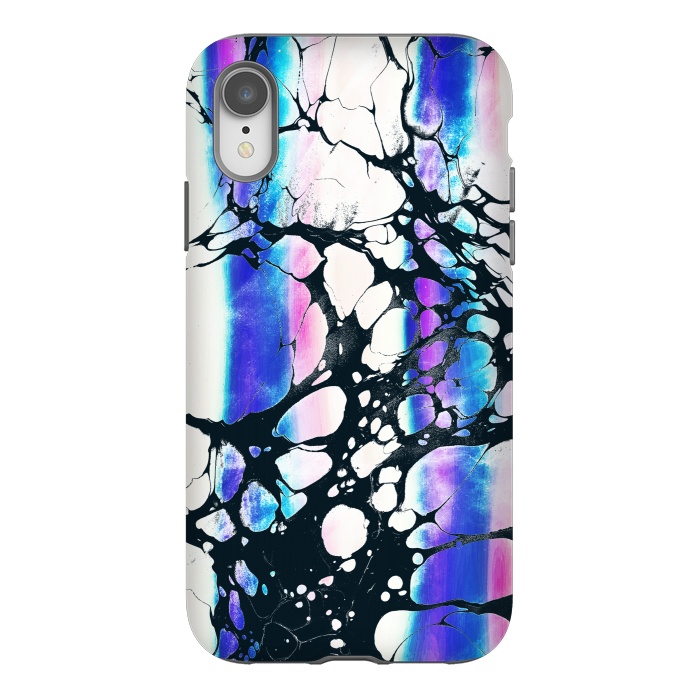 iPhone Xr StrongFit purple pink gradient marble with black ink cracks by Oana 