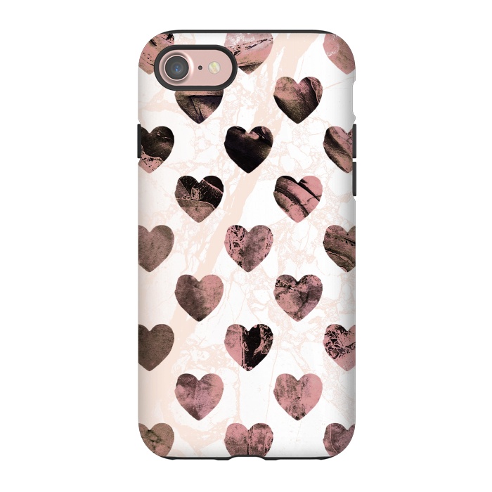 iPhone 7 StrongFit Pastel pink marble hearts pattern by Oana 