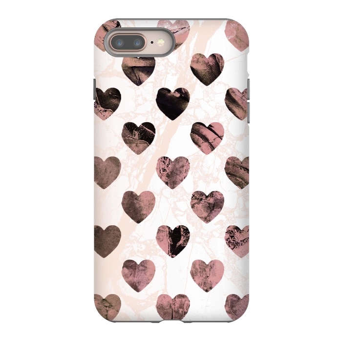 iPhone 7 plus StrongFit Pastel pink marble hearts pattern by Oana 