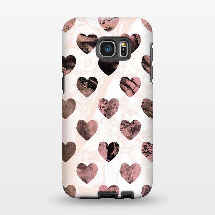 Galaxy S7 EDGE StrongFit Pastel pink marble hearts pattern by Oana 