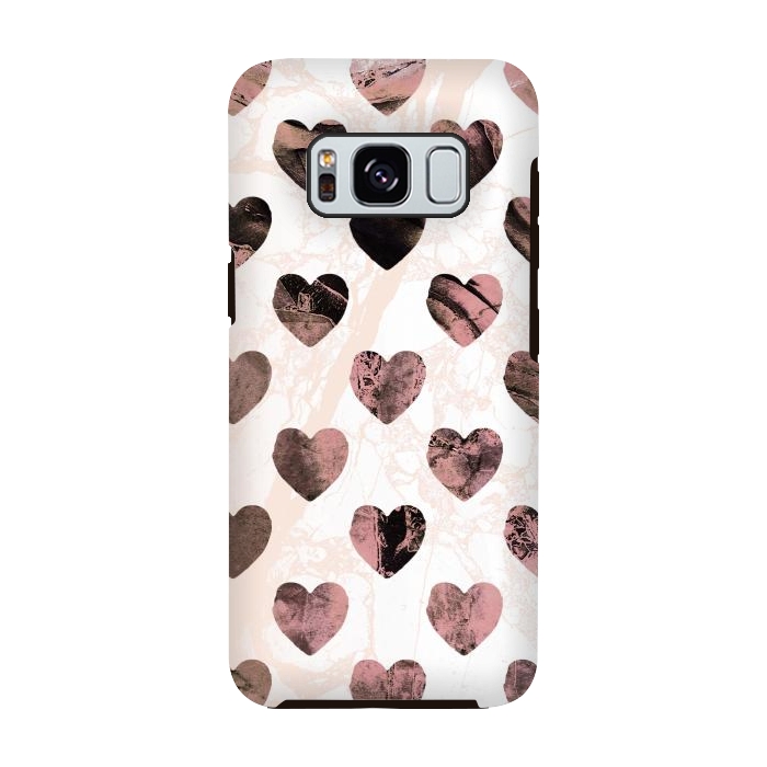 Galaxy S8 StrongFit Pastel pink marble hearts pattern by Oana 