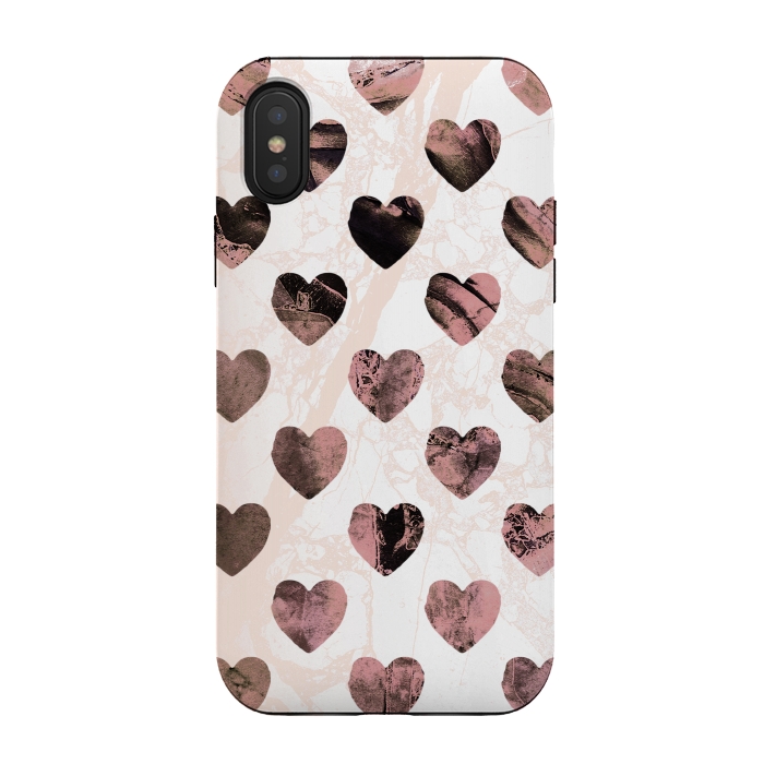 iPhone Xs / X StrongFit Pastel pink marble hearts pattern by Oana 