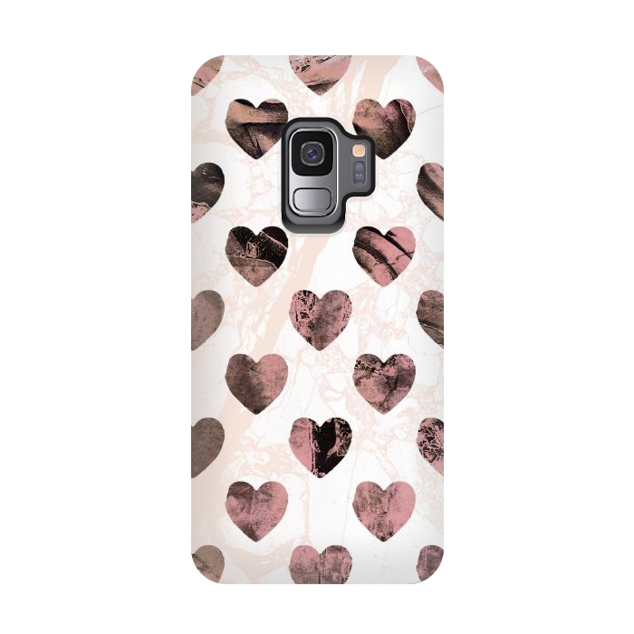 Galaxy S9 StrongFit Pastel pink marble hearts pattern by Oana 