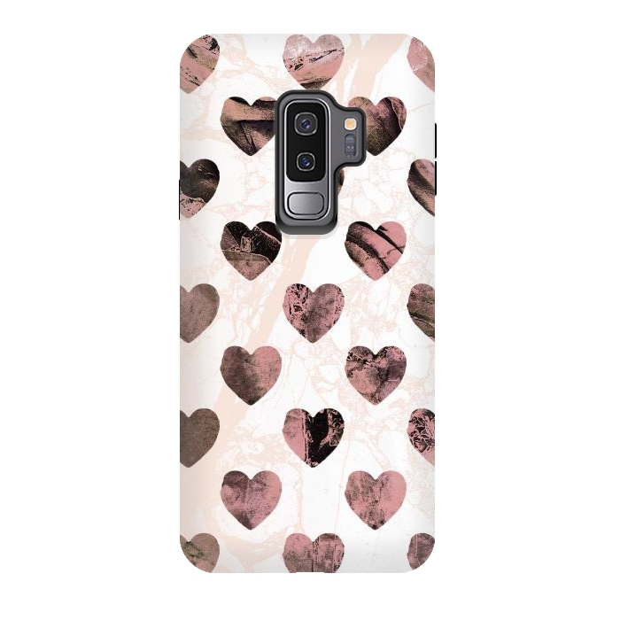 Galaxy S9 plus StrongFit Pastel pink marble hearts pattern by Oana 