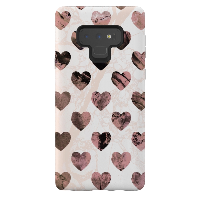 Galaxy Note 9 StrongFit Pastel pink marble hearts pattern by Oana 