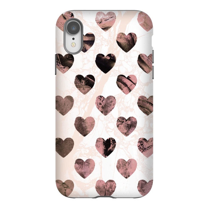 iPhone Xr StrongFit Pastel pink marble hearts pattern by Oana 
