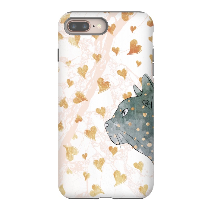 iPhone 7 plus StrongFit cute cat and golden hearts romantic pattern by Oana 