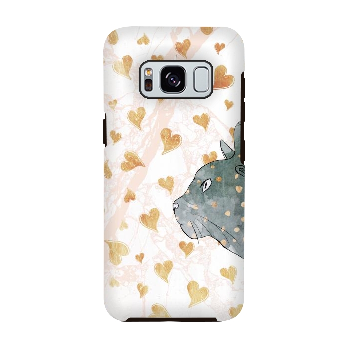 Galaxy S8 StrongFit cute cat and golden hearts romantic pattern by Oana 