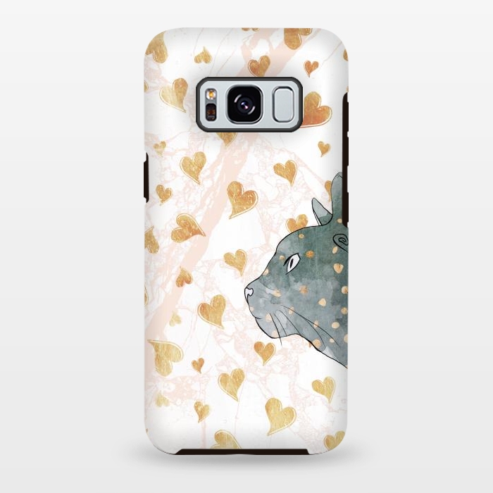 Galaxy S8 plus StrongFit cute cat and golden hearts romantic pattern by Oana 