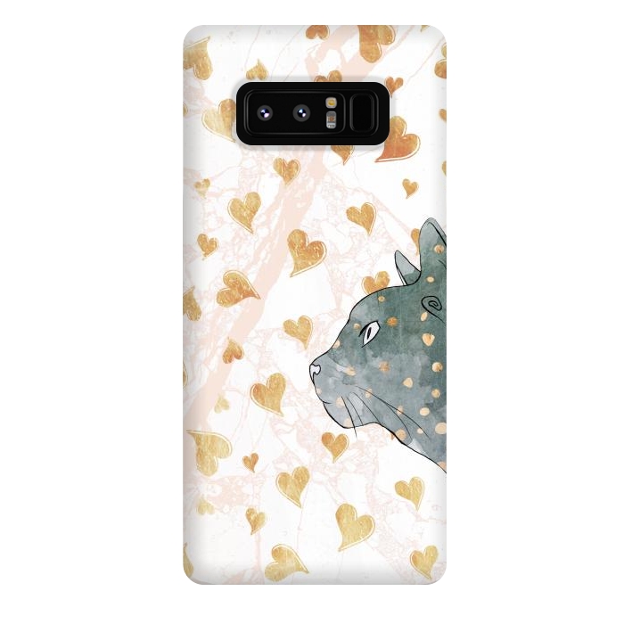 Galaxy Note 8 StrongFit cute cat and golden hearts romantic pattern by Oana 