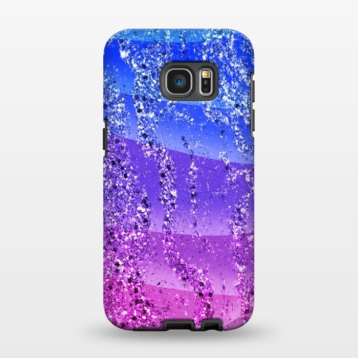 Galaxy S7 EDGE StrongFit Blue purple gradient glitter waves by Oana 