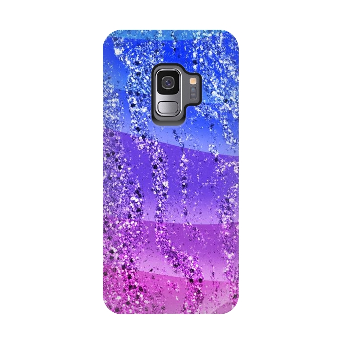 Galaxy S9 StrongFit Blue purple gradient glitter waves by Oana 