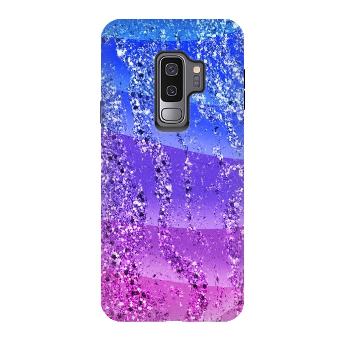 Galaxy S9 plus StrongFit Blue purple gradient glitter waves by Oana 