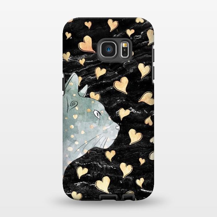 Galaxy S7 EDGE StrongFit cute cat and golden hearts  by Oana 