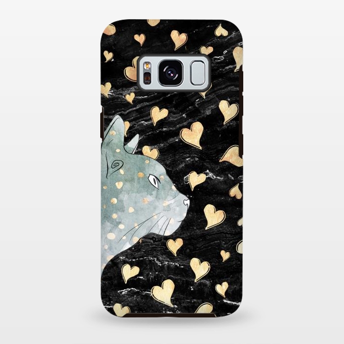 Galaxy S8 plus StrongFit cute cat and golden hearts  by Oana 