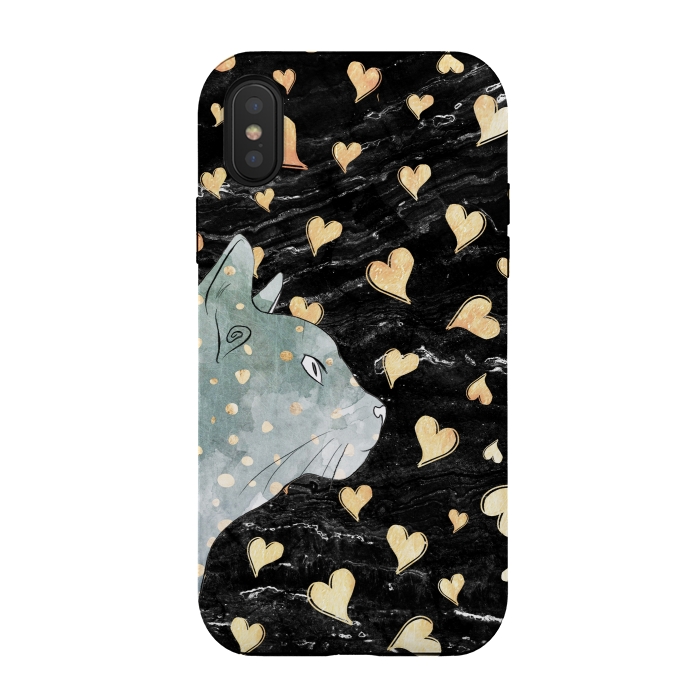 iPhone Xs / X StrongFit cute cat and golden hearts  by Oana 