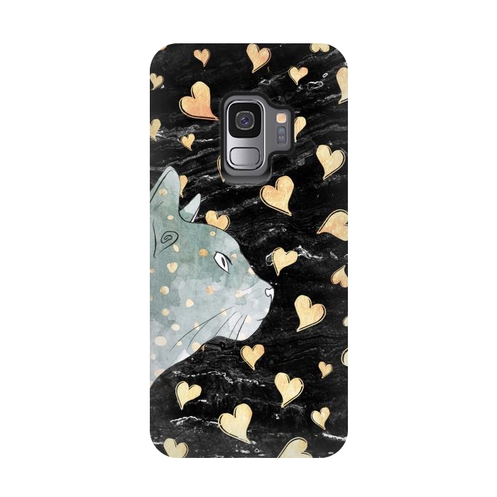 Galaxy S9 StrongFit cute cat and golden hearts  by Oana 