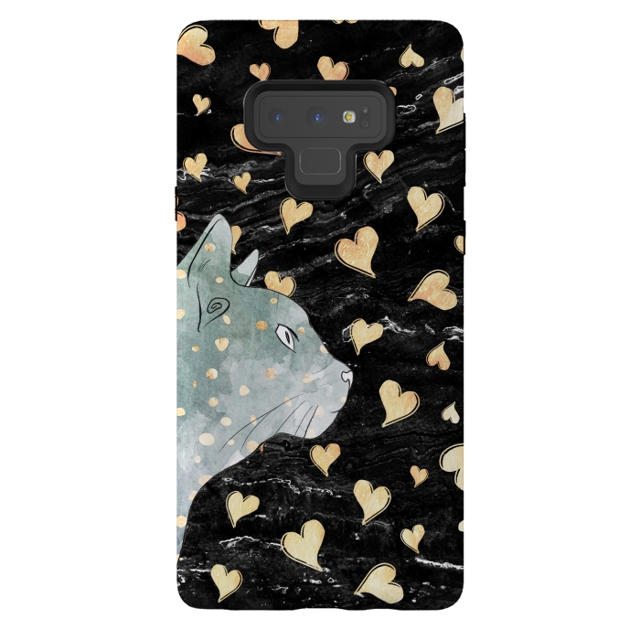Galaxy Note 9 StrongFit cute cat and golden hearts  by Oana 