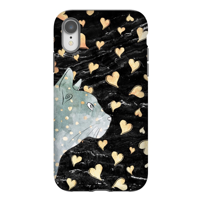 iPhone Xr StrongFit cute cat and golden hearts  by Oana 