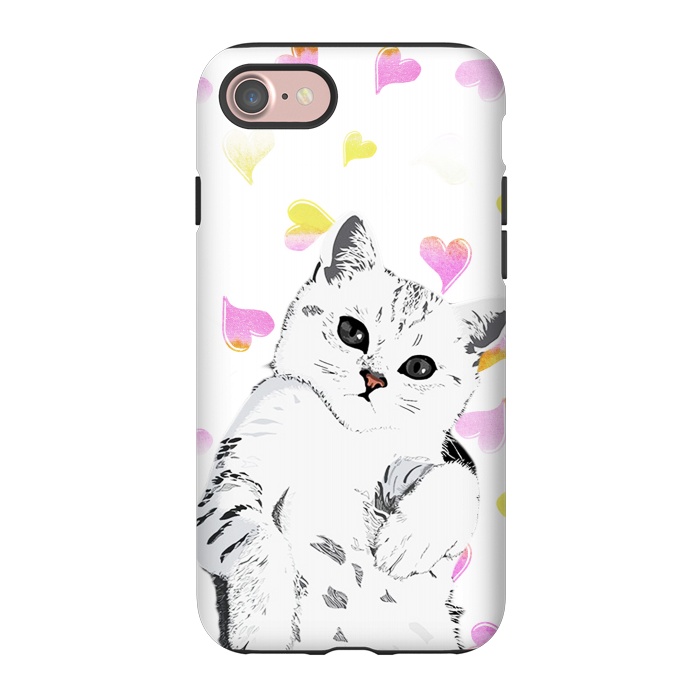 iPhone 7 StrongFit Cute white kitten and watercolor hearts by Oana 