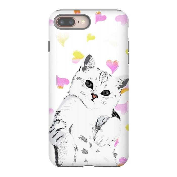 iPhone 7 plus StrongFit Cute white kitten and watercolor hearts by Oana 