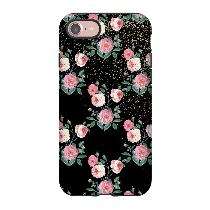 iPhone 7 StrongFit Romantic peony floral and golden confetti design by InovArts