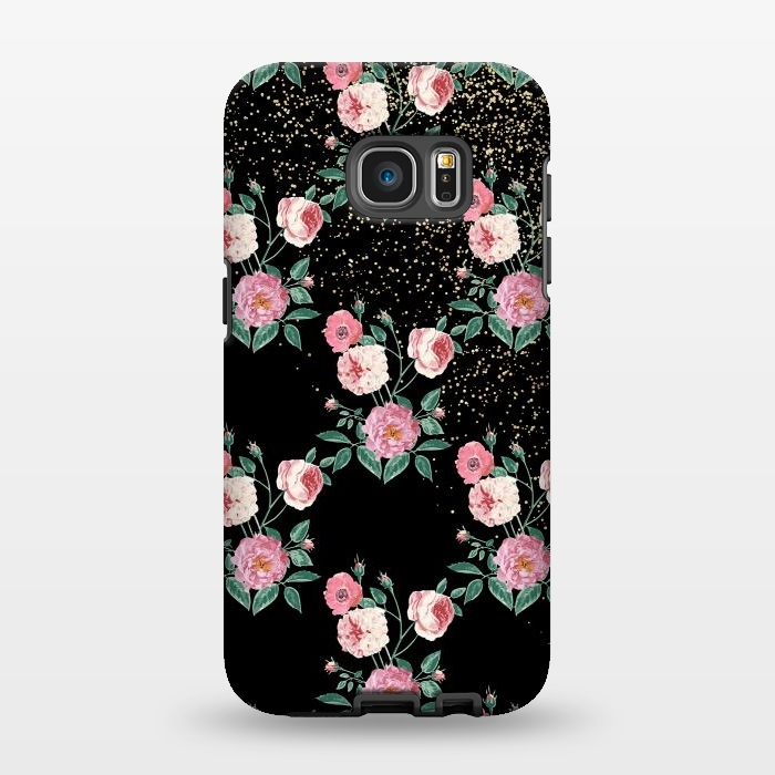Galaxy S7 EDGE StrongFit Romantic peony floral and golden confetti design by InovArts