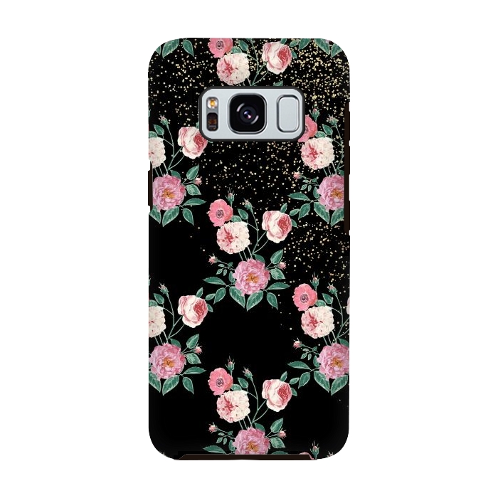 Galaxy S8 StrongFit Romantic peony floral and golden confetti design by InovArts