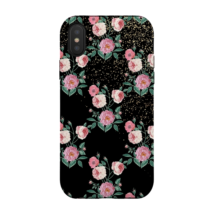 iPhone Xs / X StrongFit Romantic peony floral and golden confetti design by InovArts