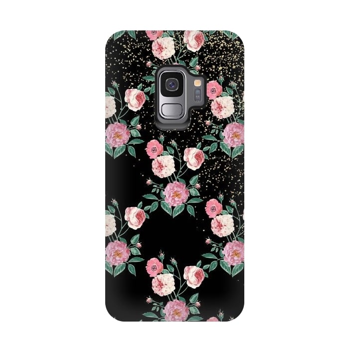 Galaxy S9 StrongFit Romantic peony floral and golden confetti design by InovArts