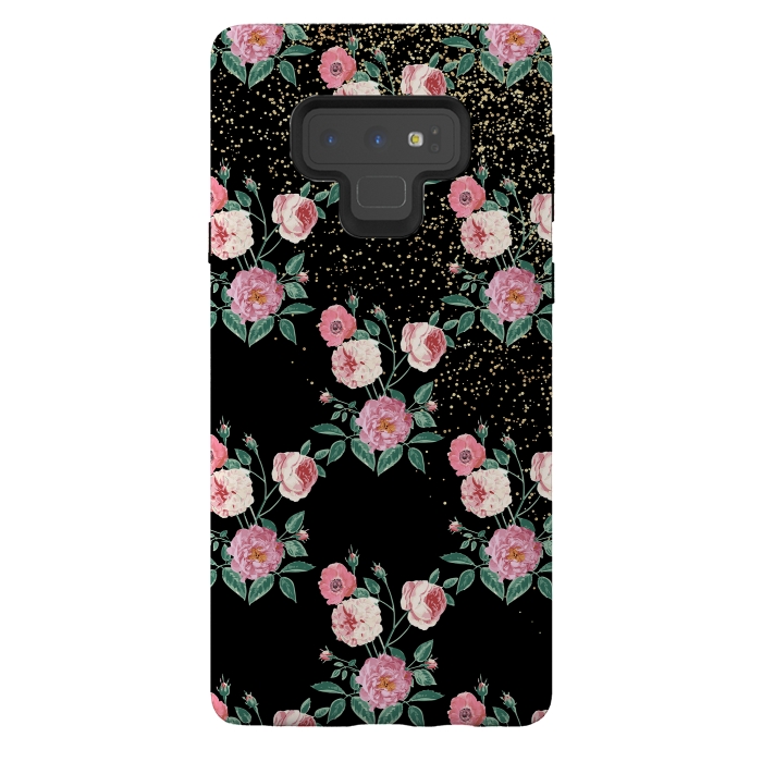 Galaxy Note 9 StrongFit Romantic peony floral and golden confetti design by InovArts