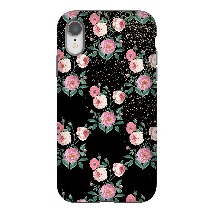 iPhone Xr StrongFit Romantic peony floral and golden confetti design by InovArts