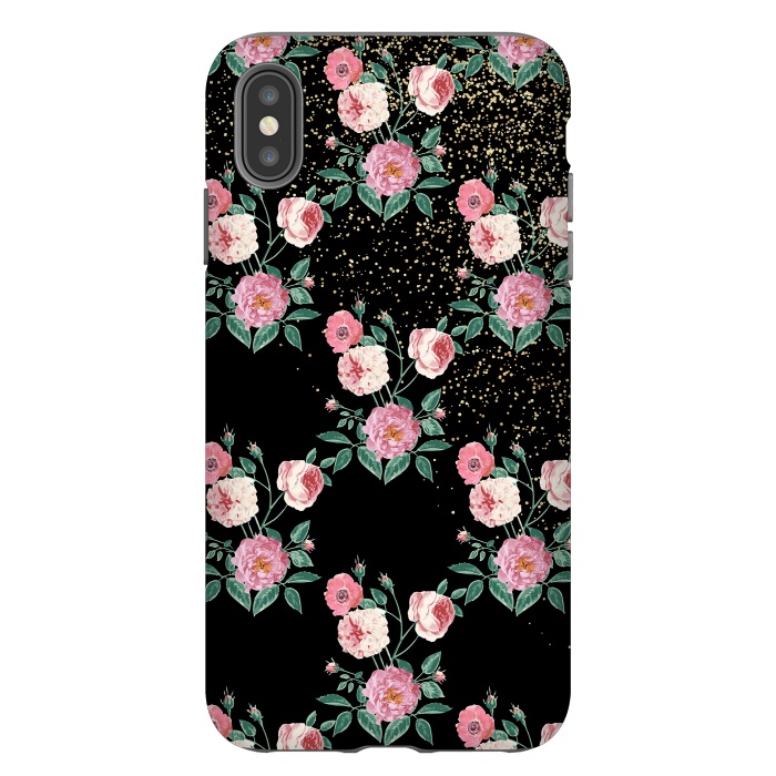 iPhone Xs Max StrongFit Romantic peony floral and golden confetti design by InovArts