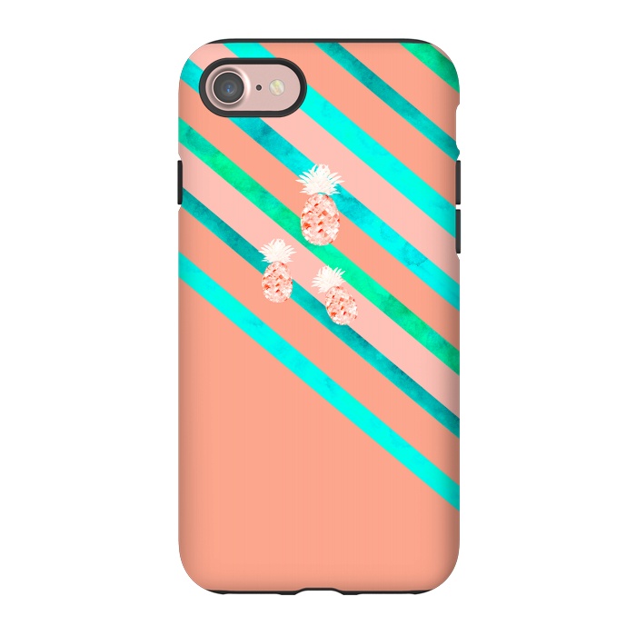 iPhone 7 StrongFit Peach and Blue Pineapple Stripes by Amaya Brydon