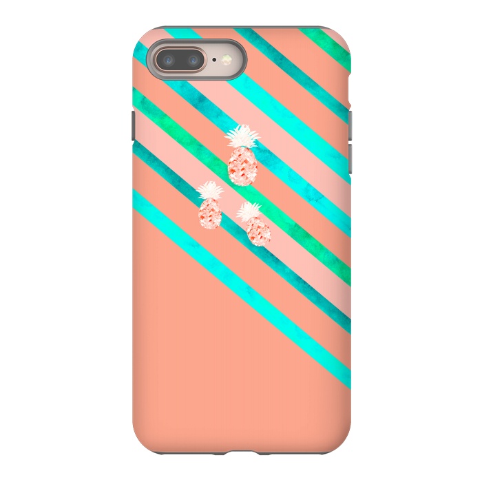 iPhone 7 plus StrongFit Peach and Blue Pineapple Stripes by Amaya Brydon