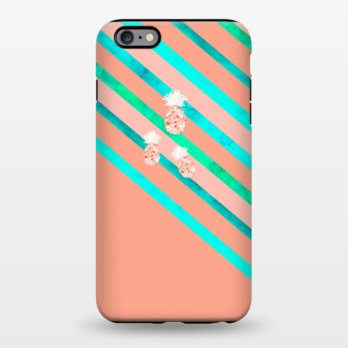 iPhone 6/6s plus StrongFit Peach and Blue Pineapple Stripes by Amaya Brydon