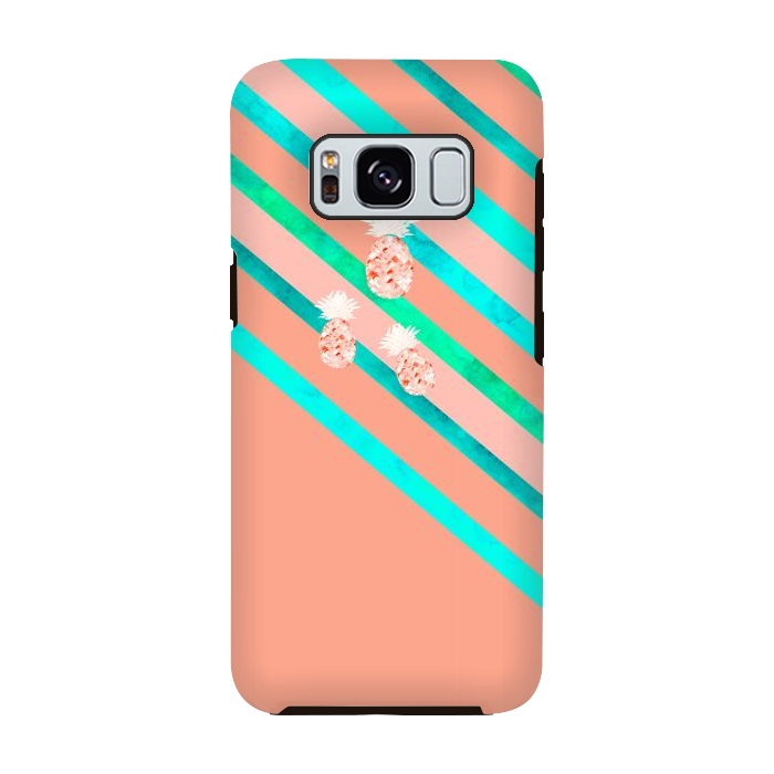 Galaxy S8 StrongFit Peach and Blue Pineapple Stripes by Amaya Brydon